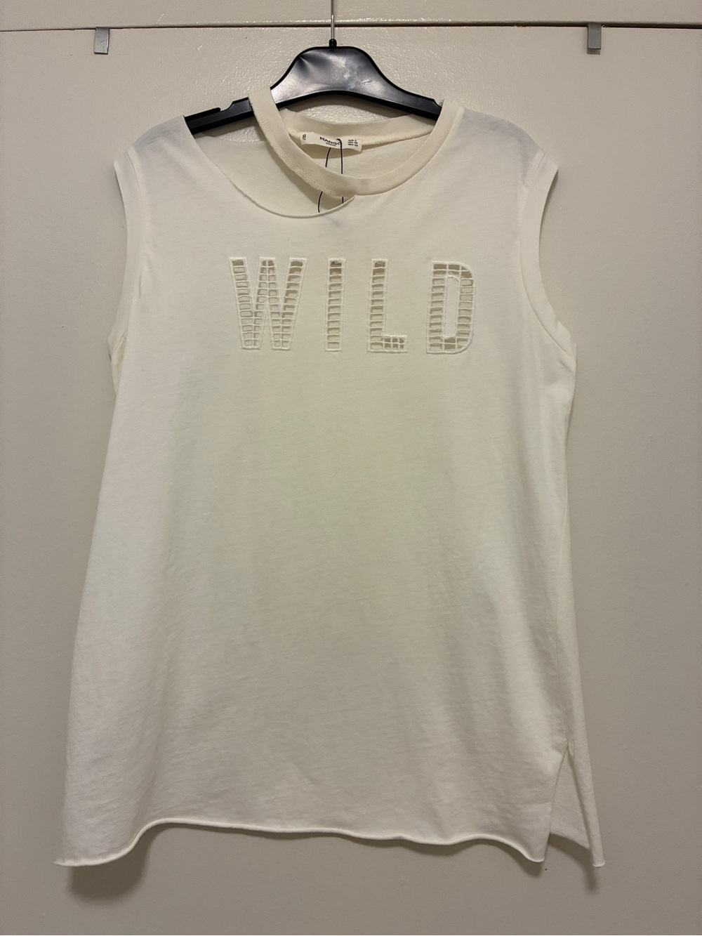 Mango White/Cream Sleeveless 'WILD' Embroidered Tank